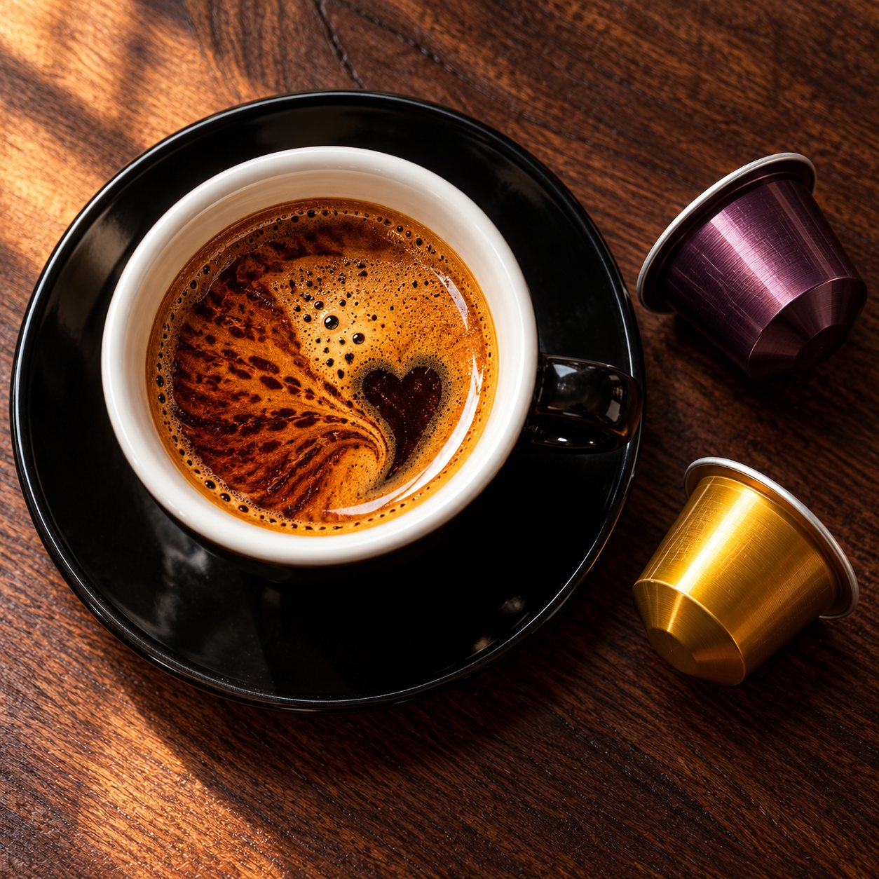 Espresso avec une crème épaisse, vue de dessus